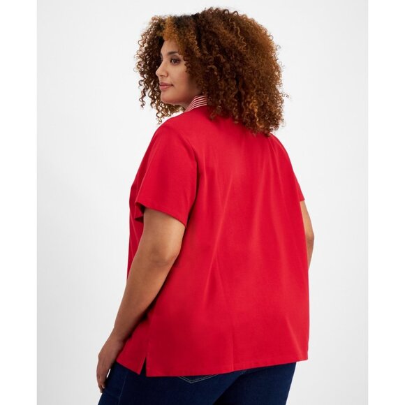 Tommy Hilfiger Plus Size 0X Striped-Collar Polo Shirt Red MSRP $70 - Picture 2 of 3